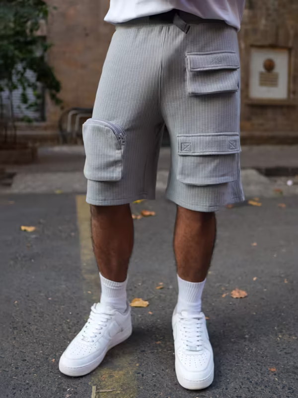 Grey Baggy Fit Shorts with Buckle