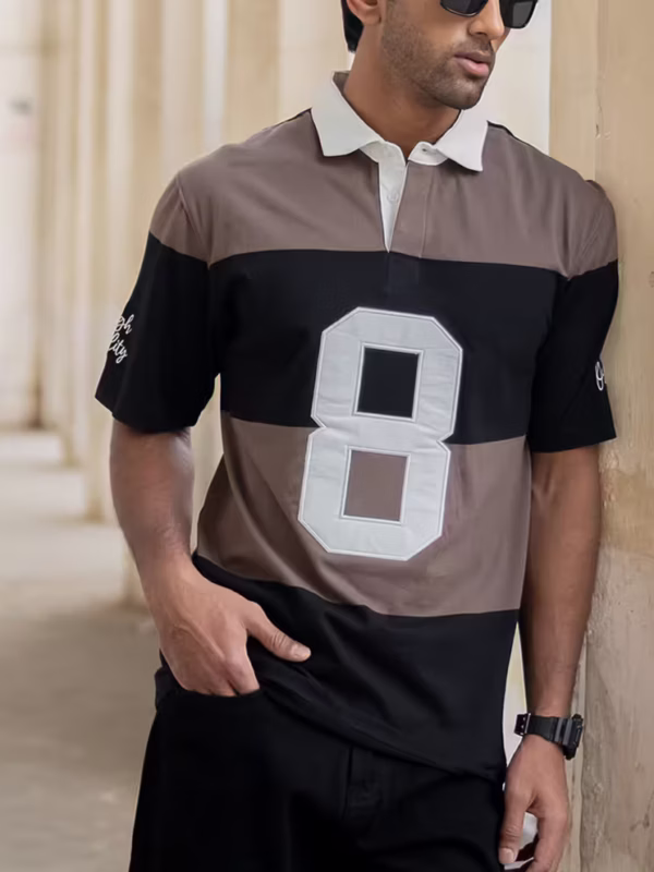 Beige Embroidered Stripe T-Shirt