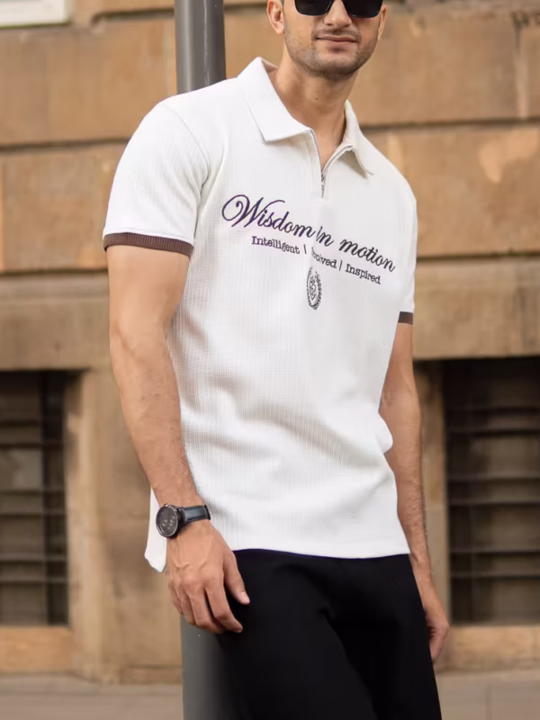 Off-White Bamboo Cord Regular Fit Half Sleeves T-Shirt