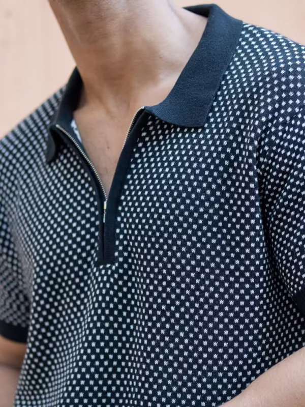 Black Jacquard Knit Polo T-Shirt