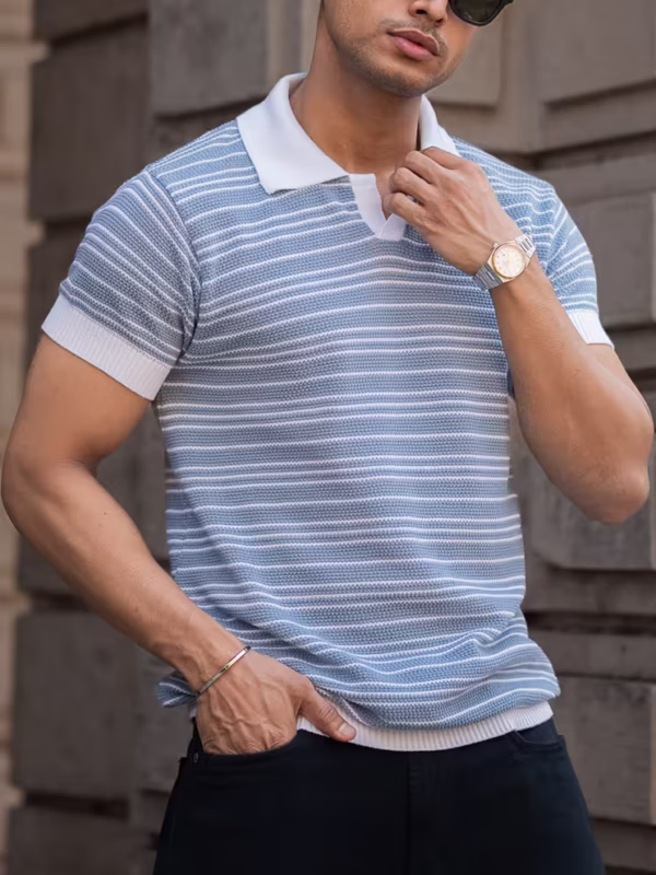 Grey Knitted Stripe T-Shirt