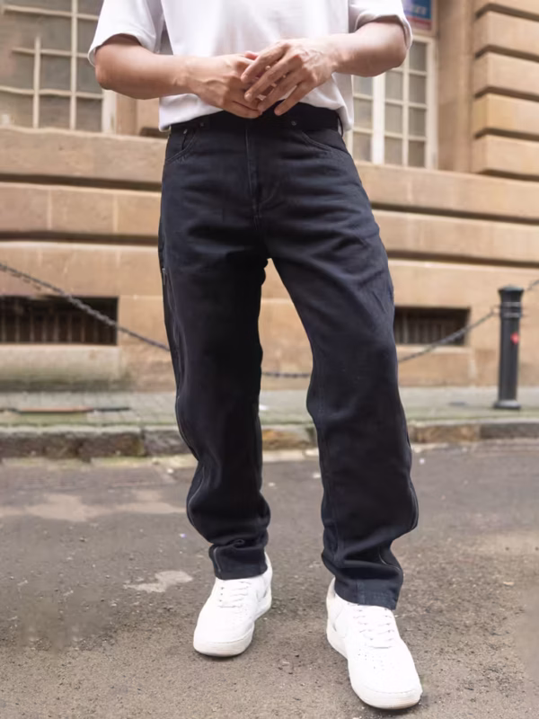 Carbon Black Baggy Fit Denim Jeans with Side Chains