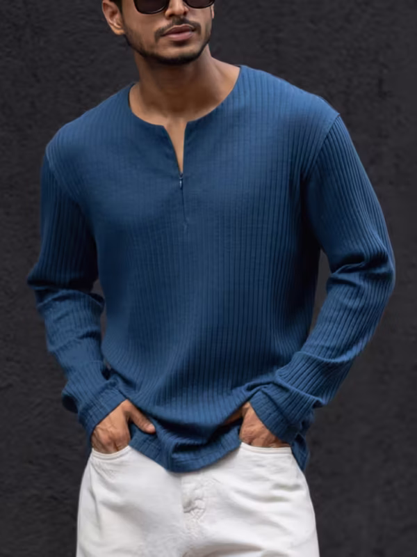 Royal Blue Full Sleeves Regular Fit T-Shirt