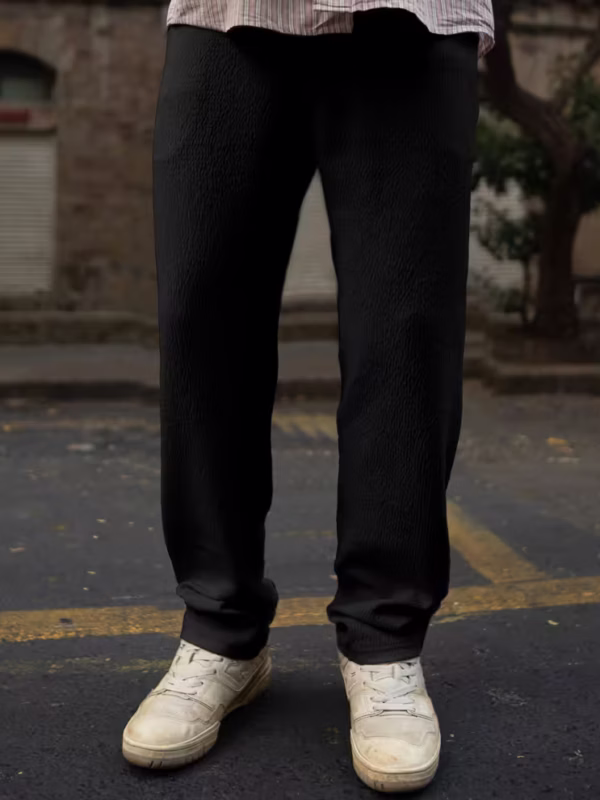 Black Structured Knitted Regular Fit Pant