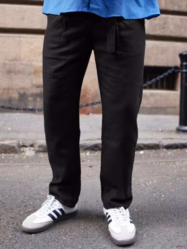 Black Cotton Pant With Belt
