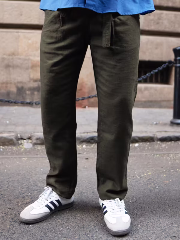 Olive Cotton Pant With Belt