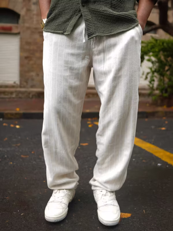 Off White and Beige Baggy Fit Pant