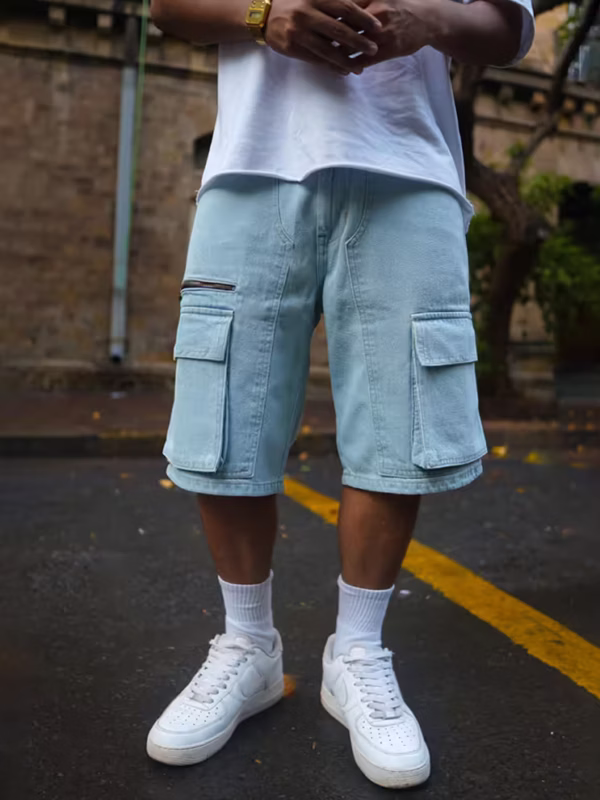 Ice Blue Baggy DenimÂ Shorts