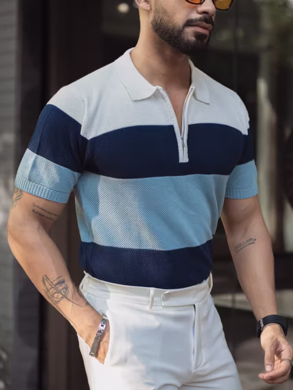 Multi Colour Knits Regular Fit Half Sleeves Tshirt