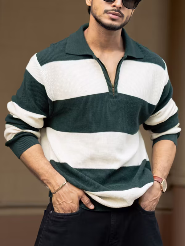 Bottle Green And Butter Regular Fit Full Sleeves T-Shirt