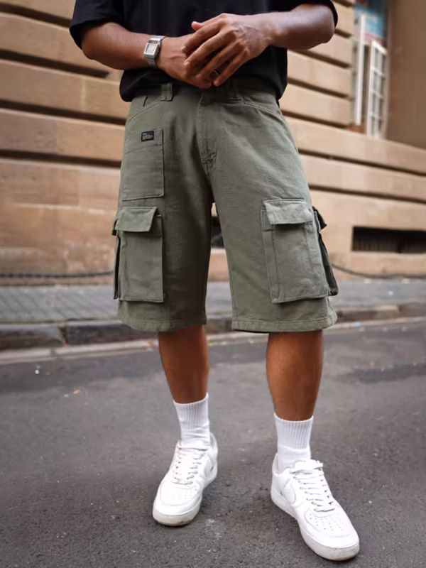 Olive Green Pockets Shorts