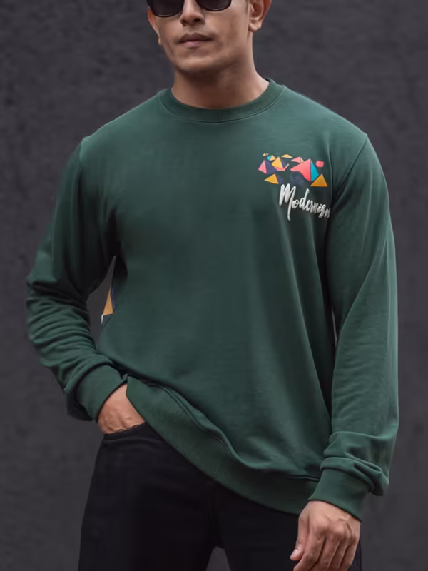 Green Regular Fit Full Sleeves Printed T-Shirt