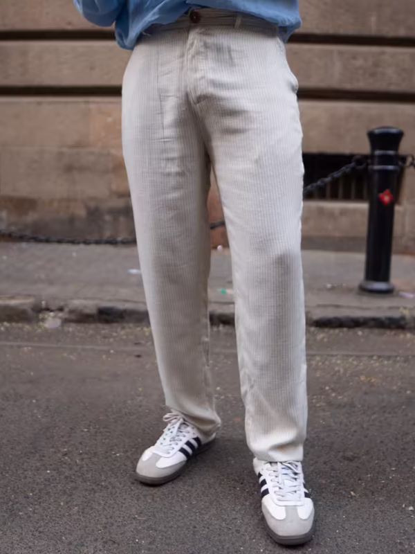 Beige Self Stripe Linen Pant